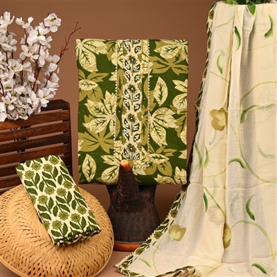 Olive Botanical Gota Patti Work Cotton Suit Set