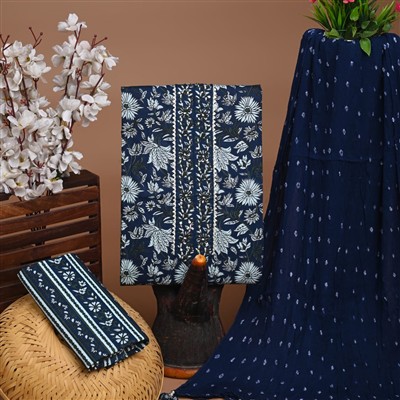 Navy Floral Gota Patti Cotton Suit Set
