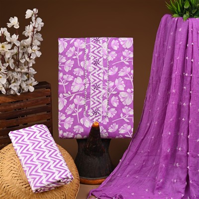 Lavender Tulip Zigzag Gota Patti Cotton Suit Set