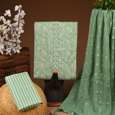 Sage Floral Gota Patti Cotton Suit Set
