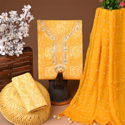 Sunshine Rose Floral Gota Patti Cotton Suit Set