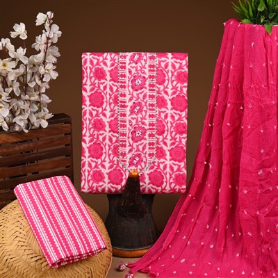 Magenta Floral Gota Patti Cotton Suit Set