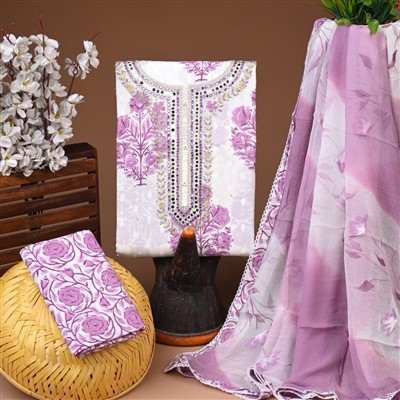 Lavender Blossom Gota Patti Cotton Suit Set