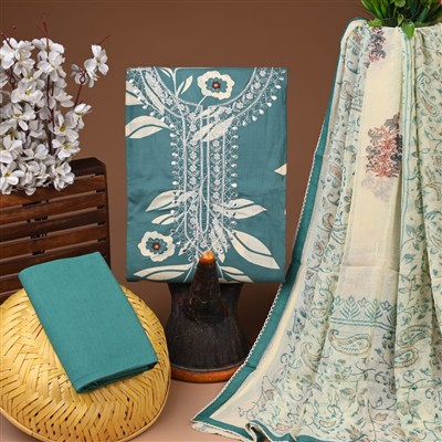 Teal Floral Gota Patti Work Cotton Suit Set