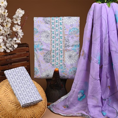 Lavender Blooms Gota Patti Work Cotton Suit Set
