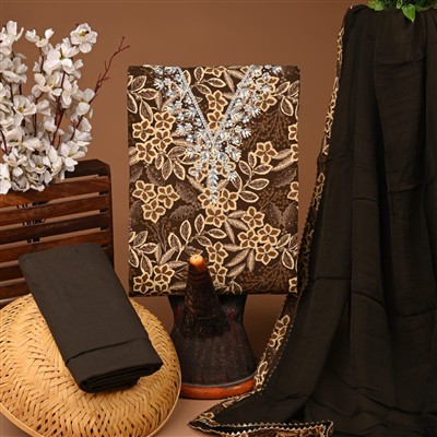 Chocolate Blossom Jaipuri Cotton Suit Set
