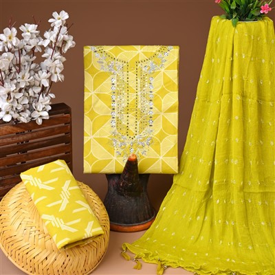 Sunshine Geometric Gota Patti Cotton Suit Set