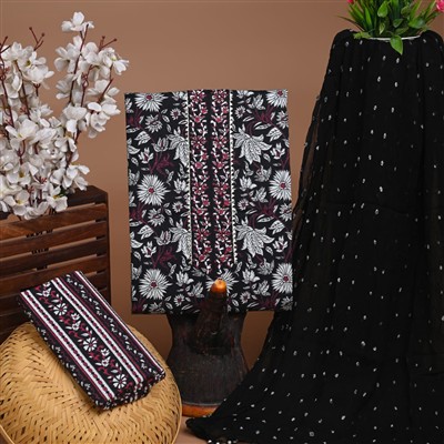 Midnight Floral Gota Patti Cotton Suit Set