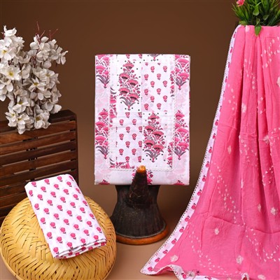 Crimson Floral Gota Patti Work Cotton Suit Set