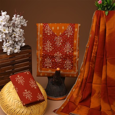 Crimson Floral Gota Patti Cotton Suit Set