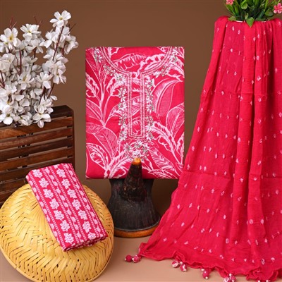 Fuchsia Floral Gota Patti Cotton Suit Set