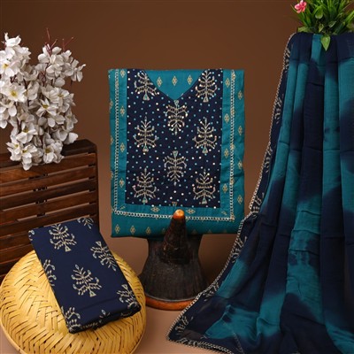 Navy Geometric Gota Patti Work Cotton Suit Set