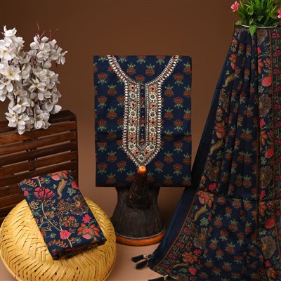 Navy Blossom Gota Patti Cotton Suit Set