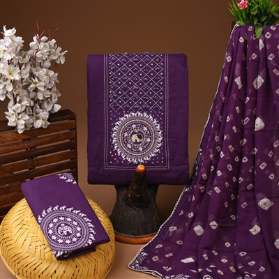 Lavender Floral Gota Patti Cotton Suit Set