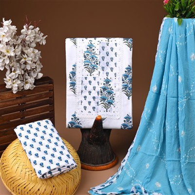 Azure Blossom Gota Patti Work Cotton Suit Set