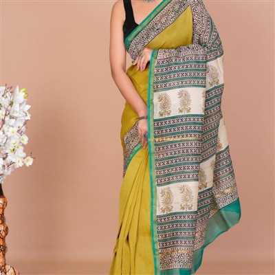 Emerald Paisley Elegance Chanderi Saree