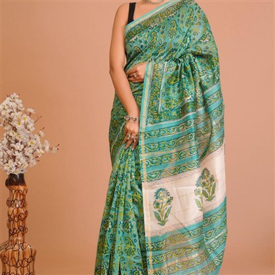 Teal Paisley Radiance Chanderi Saree