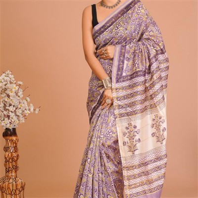 Emerald Floral Symphony Chanderi Saree