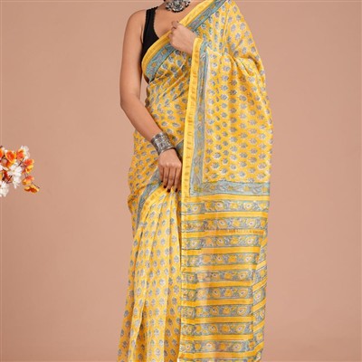 Mustard Blossom Geometric Chanderi Saree
