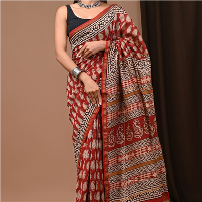 Crimson Floral Elegance Chanderi Saree