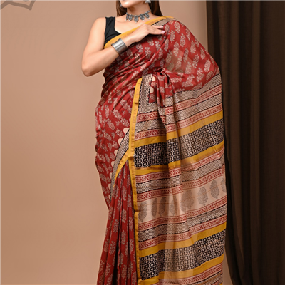 Crimson Blossom Chanderi Saree