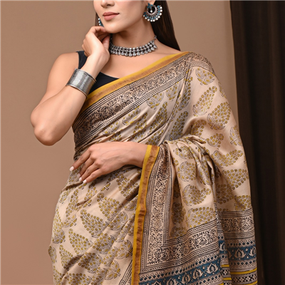 Olive Blossom Chanderi Saree