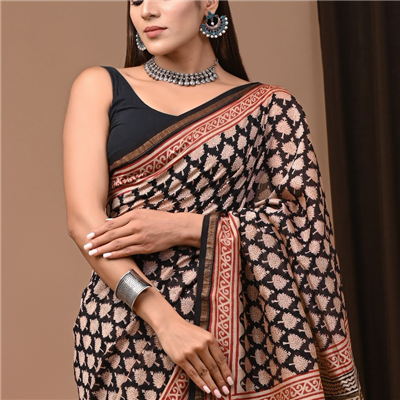 Dusky Peach Floral Chanderi Saree