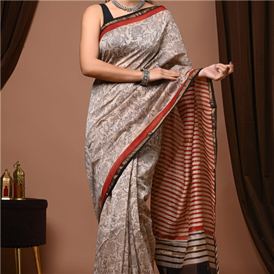 Crimson Blossom Chanderi Saree