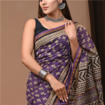 Regal Violet Geometric Chanderi Saree