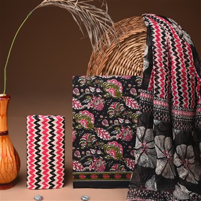 Midnight Blossom Floral Cotton Suit Set