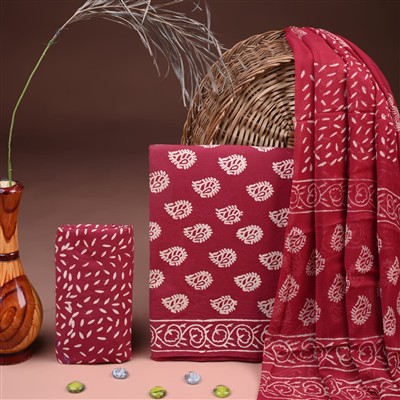 Crimson Floral Hand Block Printed Cotton Suit Set