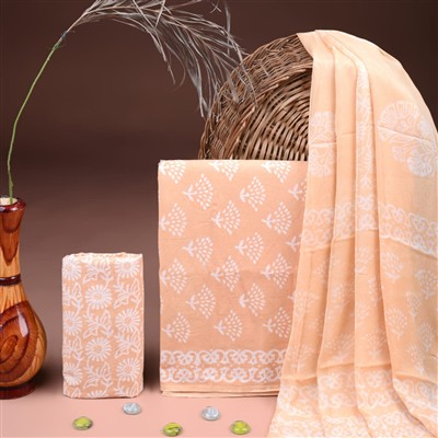 Peach Blossom Floral Hand Block Printed Cotton Suit