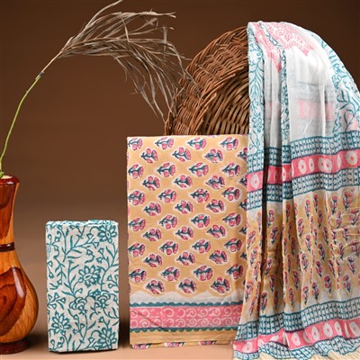 Peach Blossom Floral Cotton Suit Set