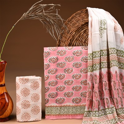 Blush Petal Block Printed Cotton Suit Set