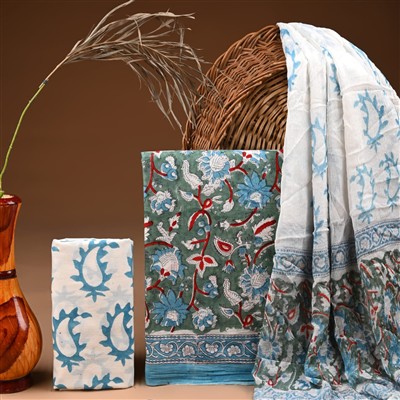 Forest Green Floral Whisper Cotton Suit Set