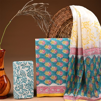 Teal Botanical Bliss Cotton Suit Set