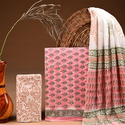 Blossom Pink Floral Hand Block Cotton Suit Set
