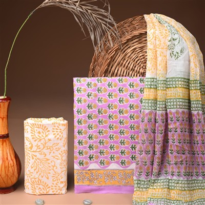 Peach Blossom Floral Artisan Cotton Suit Set