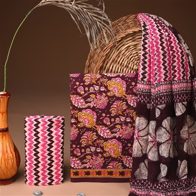 Burgundy Floral Symphony Cotton Ensemble