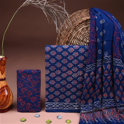 Navy Crimson Blossom Cotton Ensemble