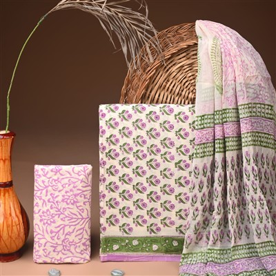 Coral Blossom Hand Block Printed Cotton Suit Set