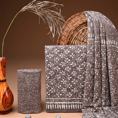 Taupe Floral Geometry Cotton Suit Set