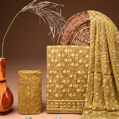 Golden Floral Elegance Cotton Suit Set