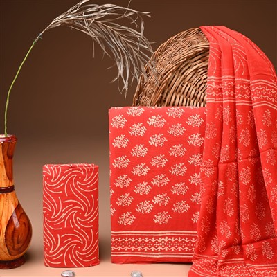 Coral Whirl Floral Chiffon Cotton Suit Set