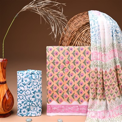 Peach Blossom Floral Cotton Suit Set