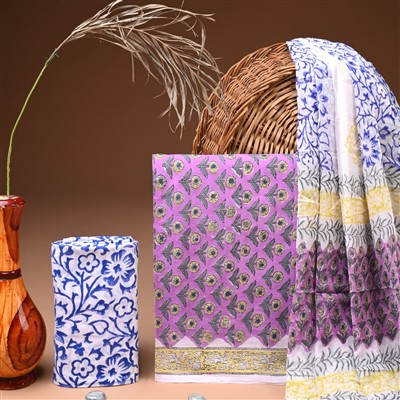 Magenta Geometric Blossom Pure Cotton Suit Set