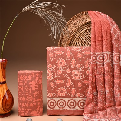 Terracotta Floral Harmony Cotton Suit Set