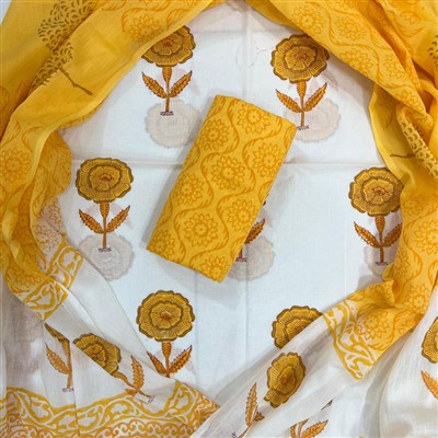 Golden Harmony Floral Cotton Dress Material
