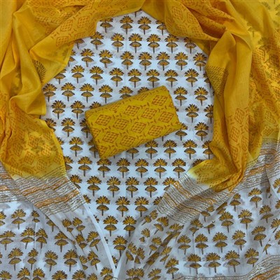 Golden Floral Elegance Cotton Suit Set