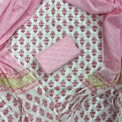 Soft Pink Floral Geometric Cotton Suit Set